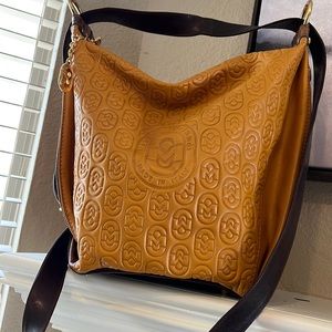 Marino Orlandi Monogram Cognac Leather Large Purse Bucket Sling Bag